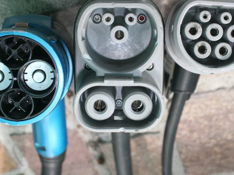 CHAdeMO, CCS and Type 2 electric car charging connectors side by side